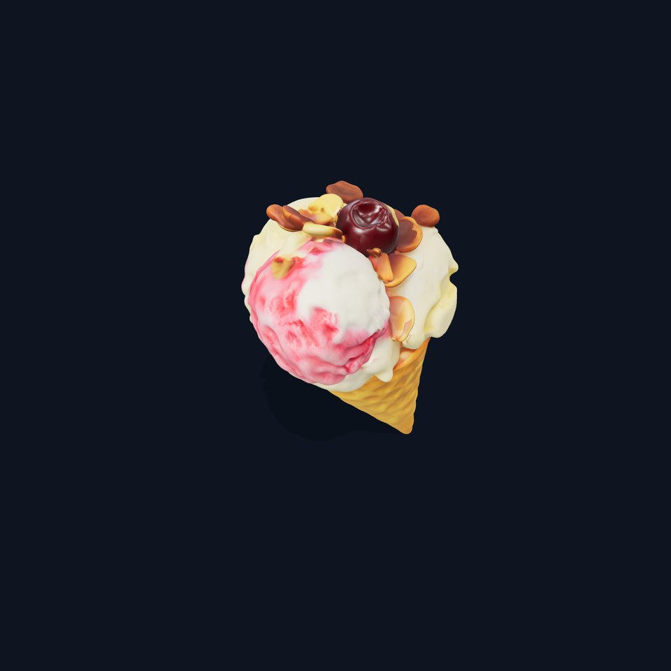 Ice Cream Cone with Cherry and Almonds Model Pack